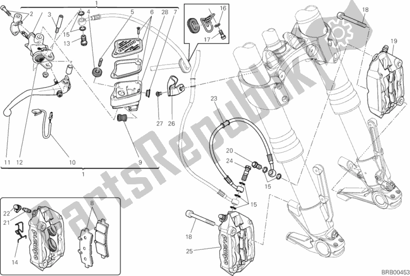 Alle onderdelen voor de Voorremsysteem van de Ducati Diavel USA 1200 2012